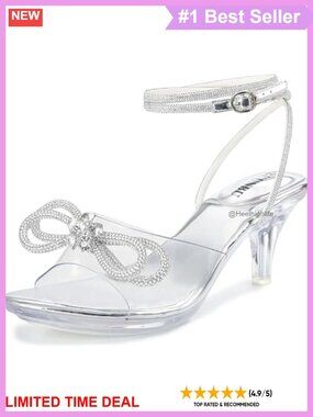 Rhinestone Bowknot Strappy Clear Heeled Sandals Ankle Strap Platform